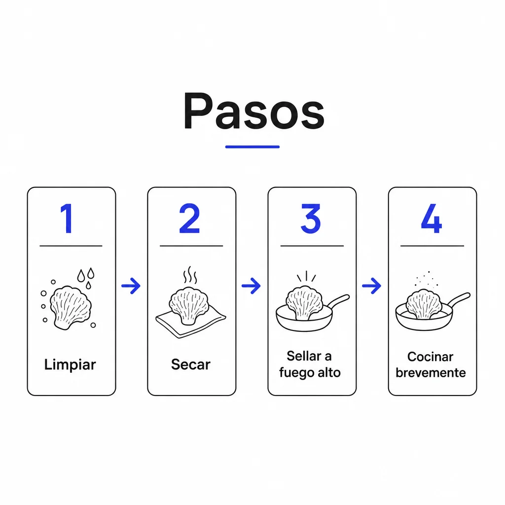 Infografía en pasos que muestra el proceso de limpieza y cocción de la melena de león para mantener textura y sabor.