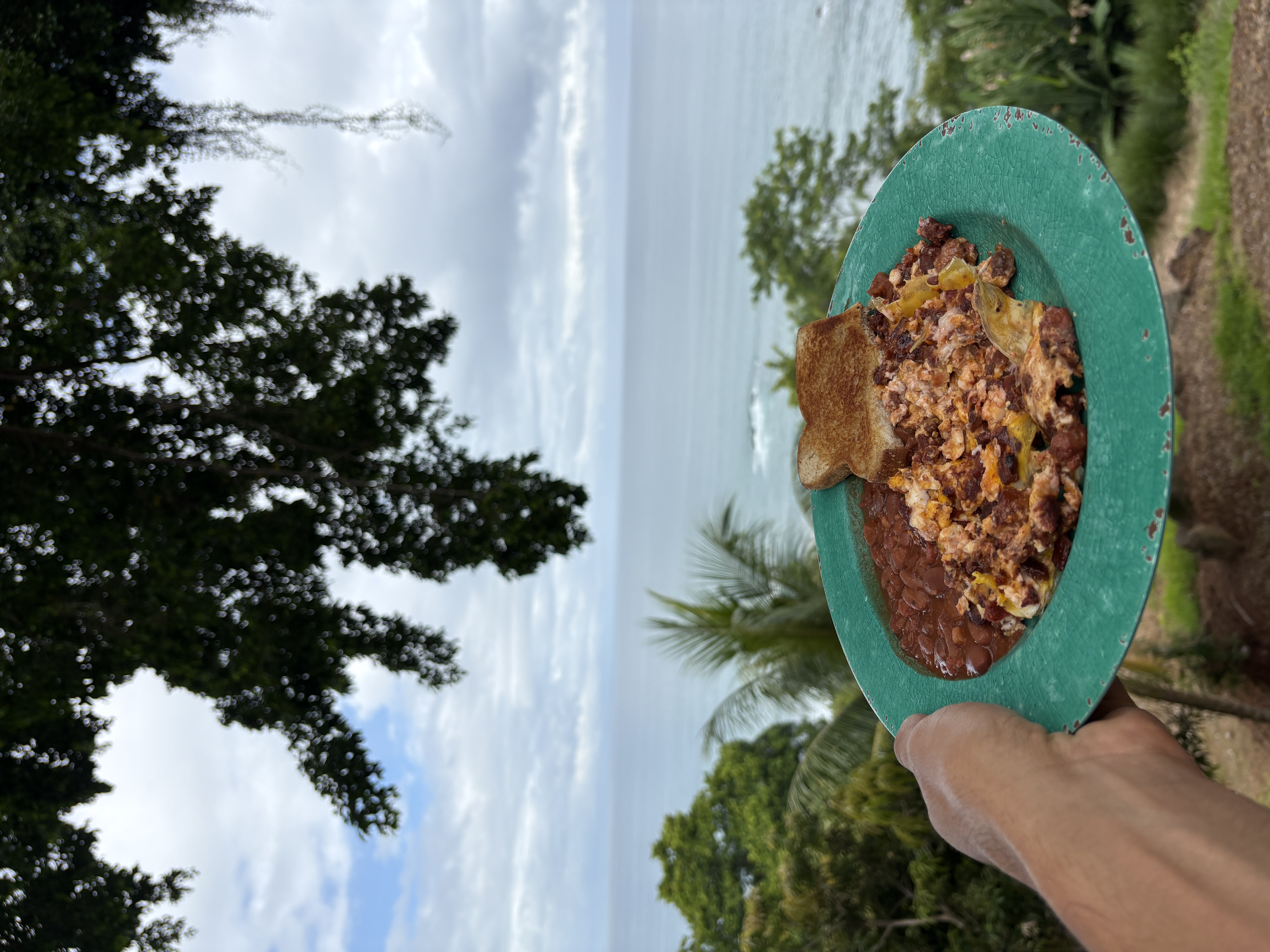 Plato con chorizo vegano: huevo revuelto y frijoles rancheros